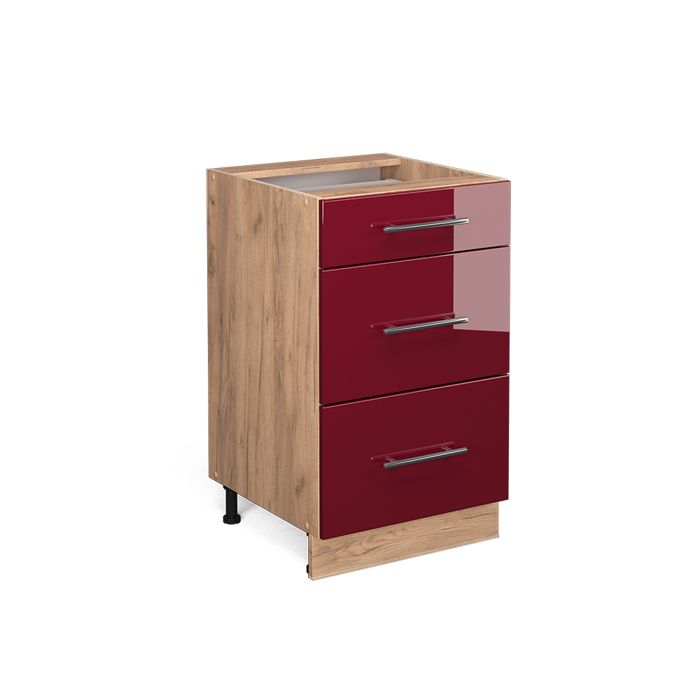 Meuble cuisine Fame-Line 50cm sans PT Rouge bordeaux Haute brillance/Chêne de force doré Vicco 38361