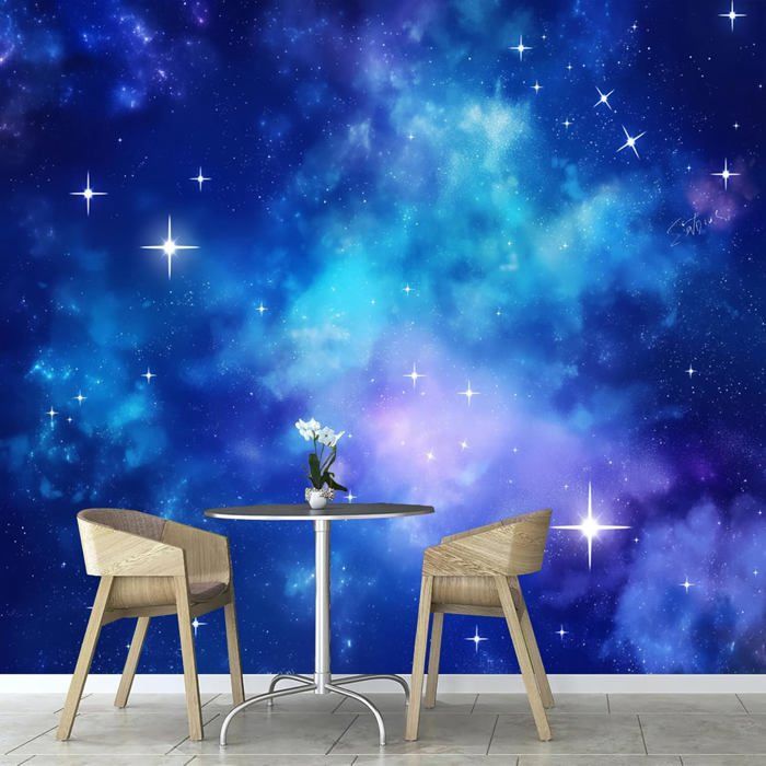 Papier Peint 3D Violet Motif Univers R191 – Autocollant Amovible Luna