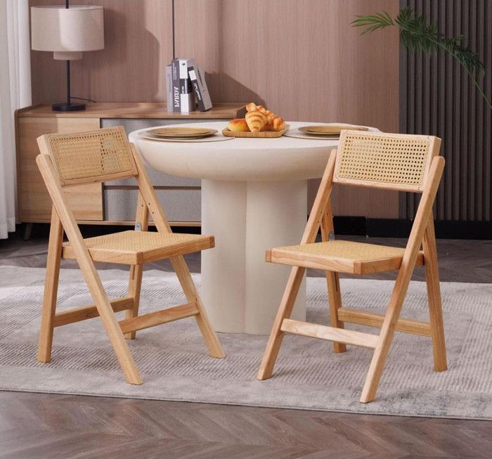 Chairus Chaise de Salle à Manger Bois Lot de 2 Chaise de Cuisine Rotin Chaise Pliante en Bois et Rotin pour Salon et Balcon Jaune