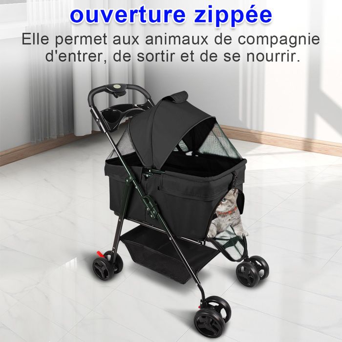 Comparer les prix de SUPFINE Poussette pliable pour animal de compagnie Poussette Chien Tout Terrain Jusqu’à 15KG 50*65*99cm