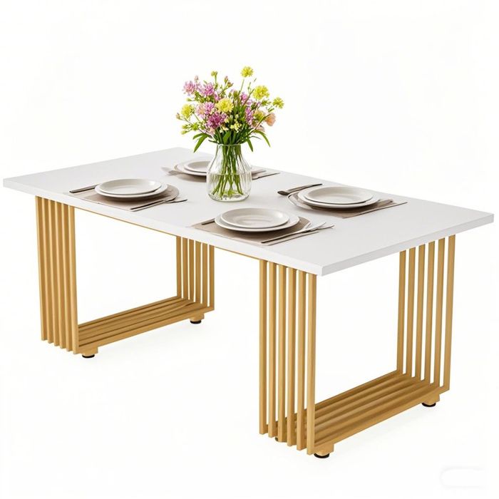 Table à Manger RectangulaireStyle ScandinaveTable de cuisine180 x 79 x 78 cmBlanc/Or