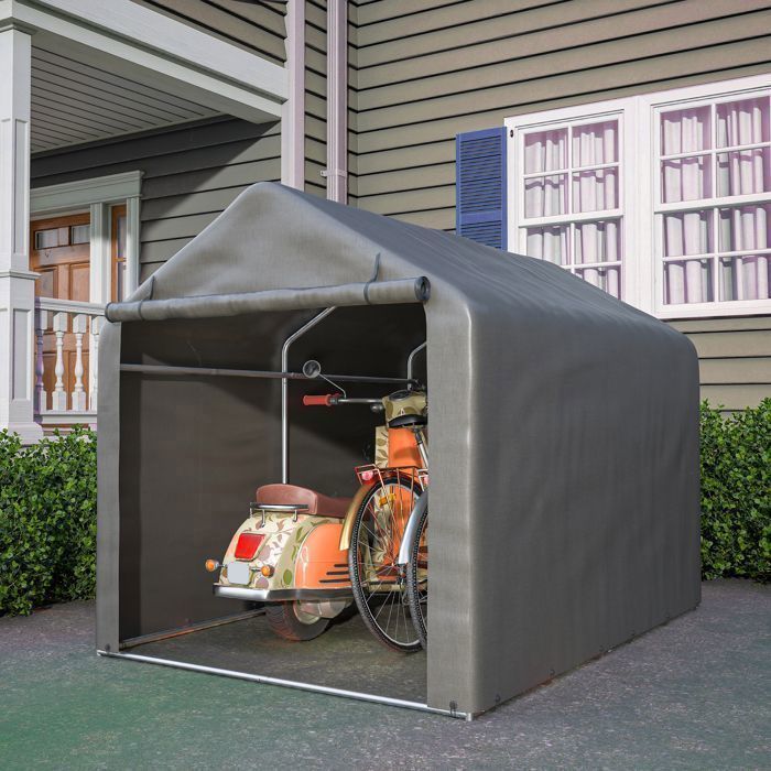 Abri De Jardin Garage Extérieur 195x240x214 Cm - Tissu PE Imperméable, Porte Enroulable, Pour Voiture, Moto, Outillage