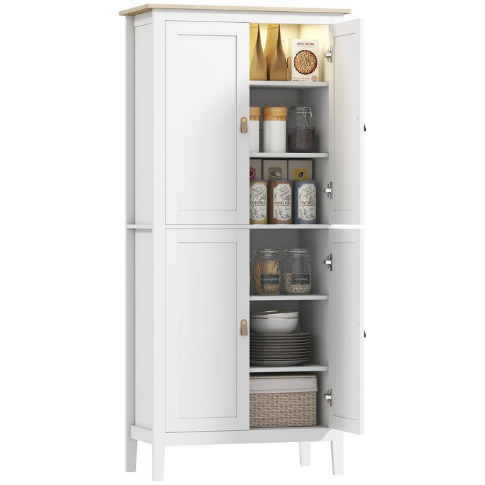 Buffet cuisine - HOMCOM - LED réglable et détecteur de mouvement - étagères réglables - MDF - 80 x 40 x 1765 cm - blanc