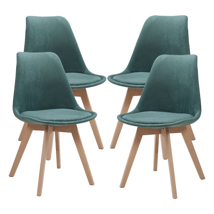 Lot de 4 chaises de salle à manger Fläten velours côtelé vert foncé