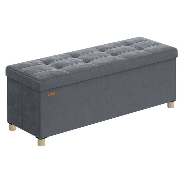 Banc de Rangement - SONGMICS - Velours Gris Ardoise - 112L - 38x110x40cm - Pliable
