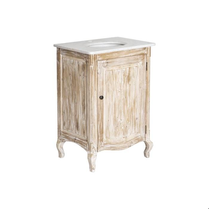 Meuble sous vasque en pin recyclé blanchi et marbre blanc Gemma