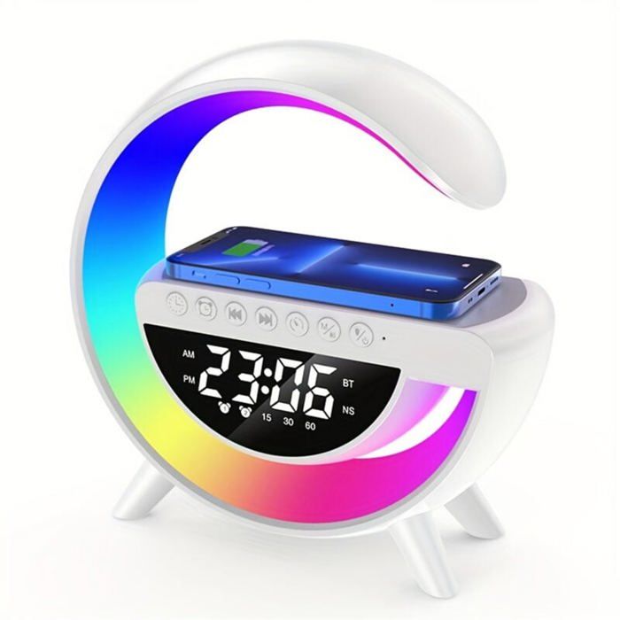 Lampe chevet LED charge sans fil 15W Bluetooth veilleuse réglable réveil