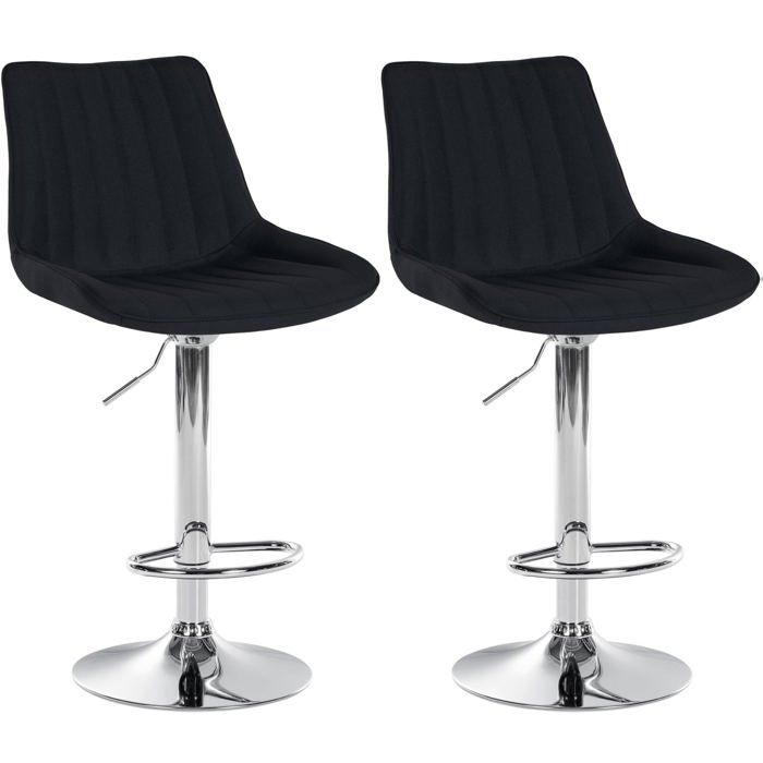 Lot de 2 tabourets de bar reglable en hauteur pivotant a 360° assise en tissu noir couture verticale pied metal chrome 10_0006409