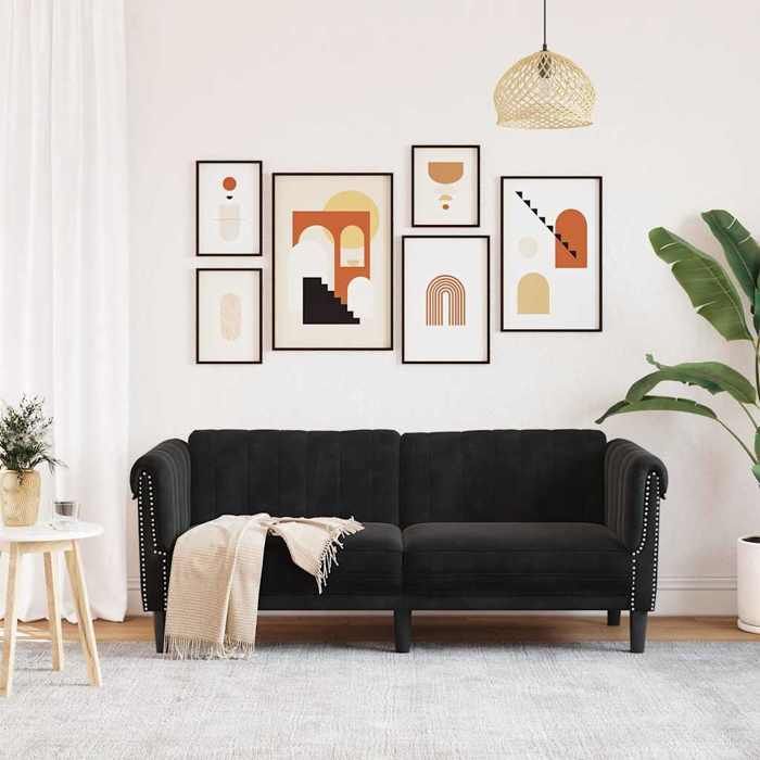 Canapé rembourré 2 places - VIDAXL - Noir velours - 182x77x74 cm - Moelleux - Accoudoirs - Design contemporain