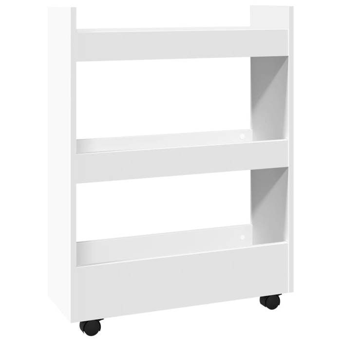 Chariot de rangement étroit - vidaxl - 3 niveaux - Bois dingénierie - Blanc - 60x22x80 cm - 4 roues dont 2 avec freins