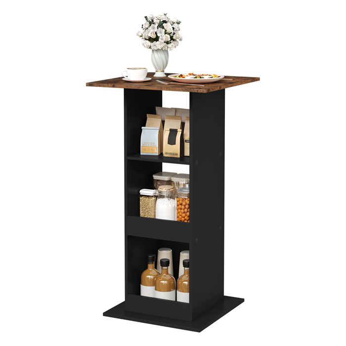 WOLTU Table de Bar Carrée - Petite Table de Cuisine 3 Étagères - 60x60x112cm - Marron Rustique+Noir