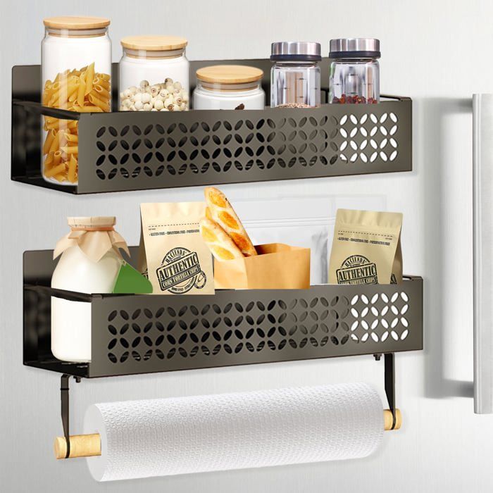 Etagere Magnetique Frigo Porte-Épices Multifonctionnel Convient pour Réfrigérateur (Noir)