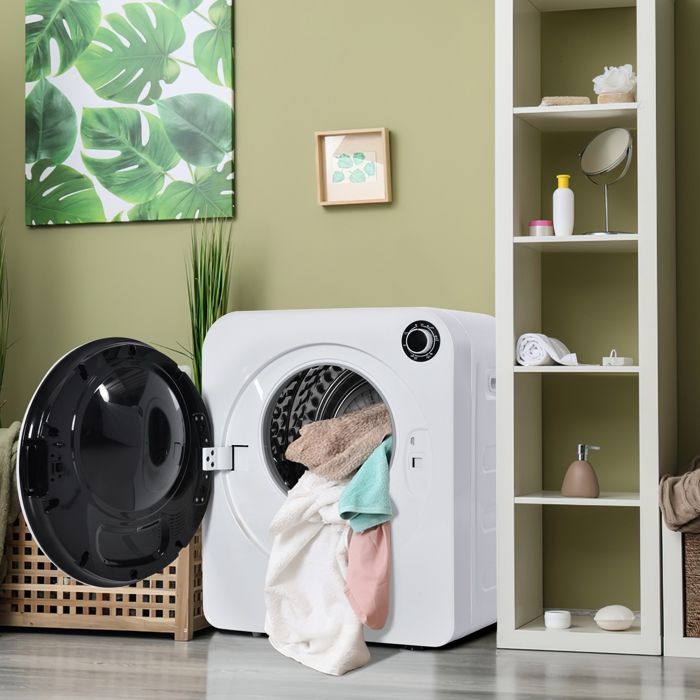 HOMVRA Sèche-Linge Compact 3kg avec Tambour Inox Minuterie 180min Fixation Murale Blanc - Hom
