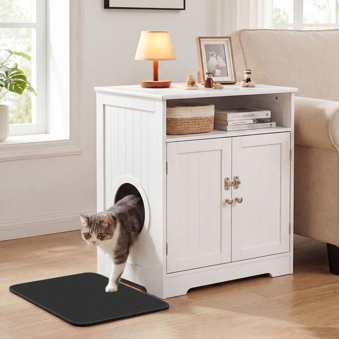 Comparer les prix de Bac à Litière en Bois COSTWAY avec Tapis 50 x 40 cm Compartiment Porte Verrouillable Meuble de Rangement de Litière pour Animaux
