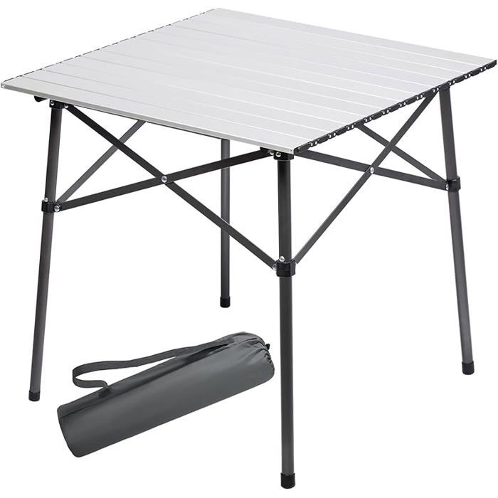 Table de Camping Pliante en Aluminium Table Carrée Roll Up Top 4 Personnes Table de Jardin Compacte avec Sac de B CHAISE DE CAMPING