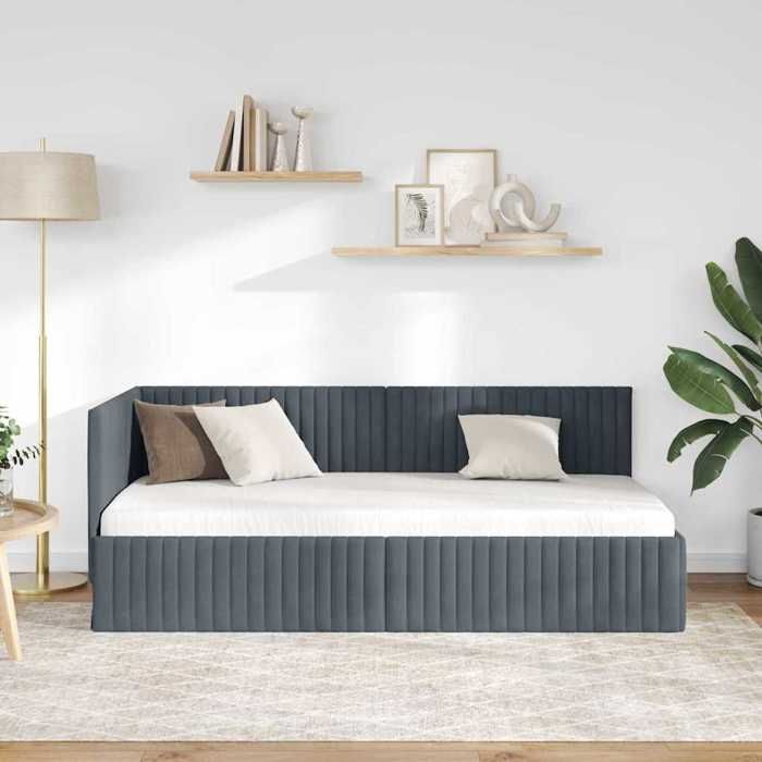 Magnifique Cadre de lit dangle - SARAZYJ - Design en L - Lit de repos - Lit de jour - Gris foncé 90cm x 200cm Velours - 111288