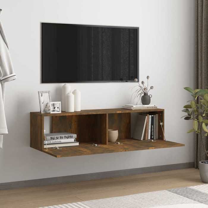 Armoire murale TV - résiste à lhumidité - Chêne fumé 120x30x30 cm Bois dingénierie 162gs5