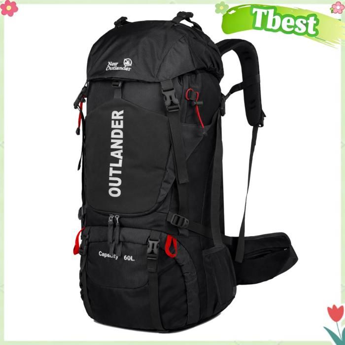 Tbest sac à dos de randonnée pour hommes Sac à dos de randonnée 60 L sac à dos de camping étanche sac à sport moustiquaire Noir