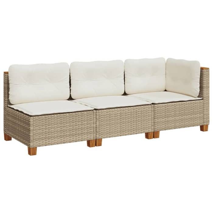 30723& NEUF Canapé de jardin - Salon bas dextérieur - avec coussins 3 places beige - résine tressée - 1905x635x62 cm