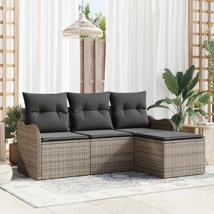 VIDAXL Ensemble de canapé de jardin + stockage (4 pcs) - ANTI-UV - Gris polyrotin 55x62x69 cm M7771