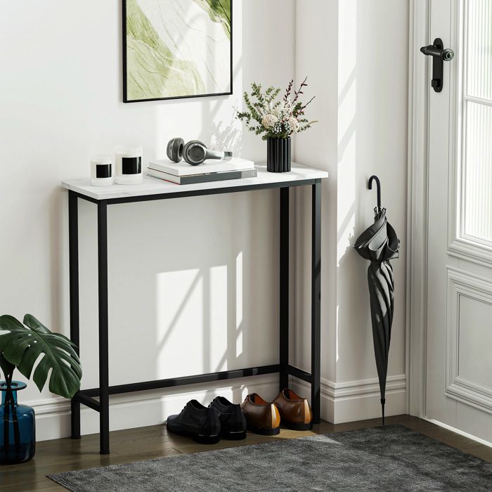 Console d’entrée 75 x 24 x 76 cm noir avec patins réglables et protection anti-basculement pour petit espace