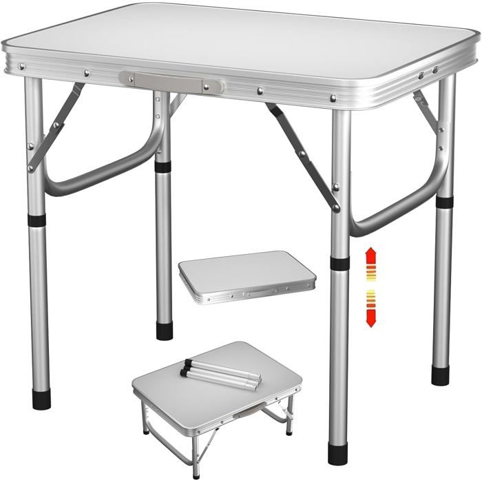 Table de camping pop-up pliable 60 x 45 cm en aluminium - hauteur réglable portable pour extérieur et pique-nique
