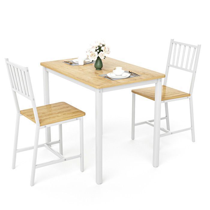 Ensemble table de cuisine avec 2 chaises SENVIRO - 90 x 60 x 75 5 cm naturel et blanc plateau effet bois montage facile