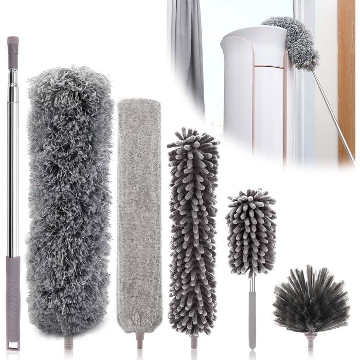 Plumeau télescopique lot de 6 pièces - tête de loup microfibre lavable 25-252 cm tête amovible extensible avec toile daraignée