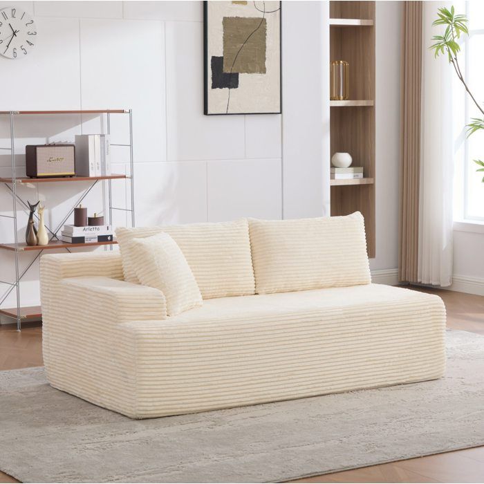 MEULVA Canapé compressé modulable 2 places en chenille mousse 30D livré monté ivoire