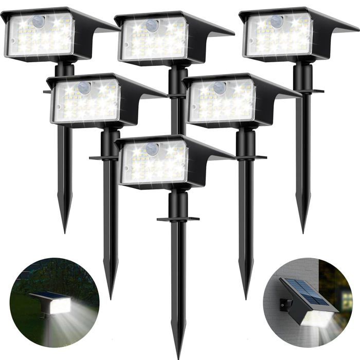 Lot de 6 lampe solaire extérieur détecteur mouvement 62 LED 3 modes IP65 1200 mAh éclairage jardin étanche 6500K ABS