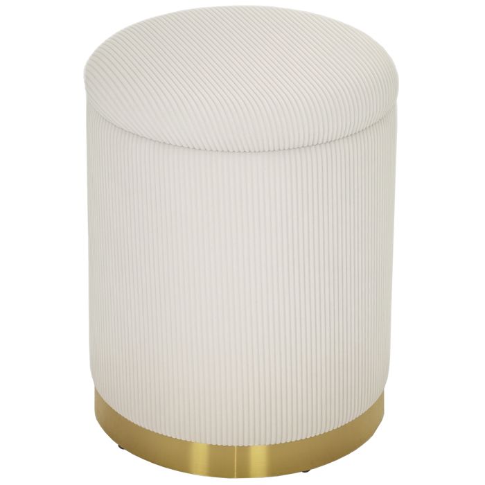 Pouf de rangement rond - Tabouret coffre pliable - Base acier - 36 x 36 x 44 cm - Blanc crème - Pour salon et entrée - ZENLINKJH