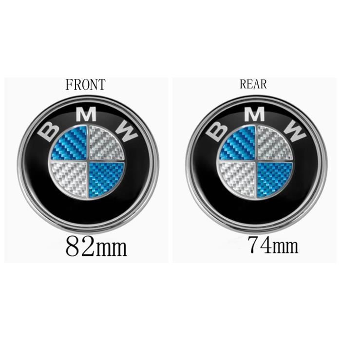 Remplacement du logo de l'emblème en fibre de carbone bleu BMW 2 pièces pour capot/coffre 74MM, 82MM