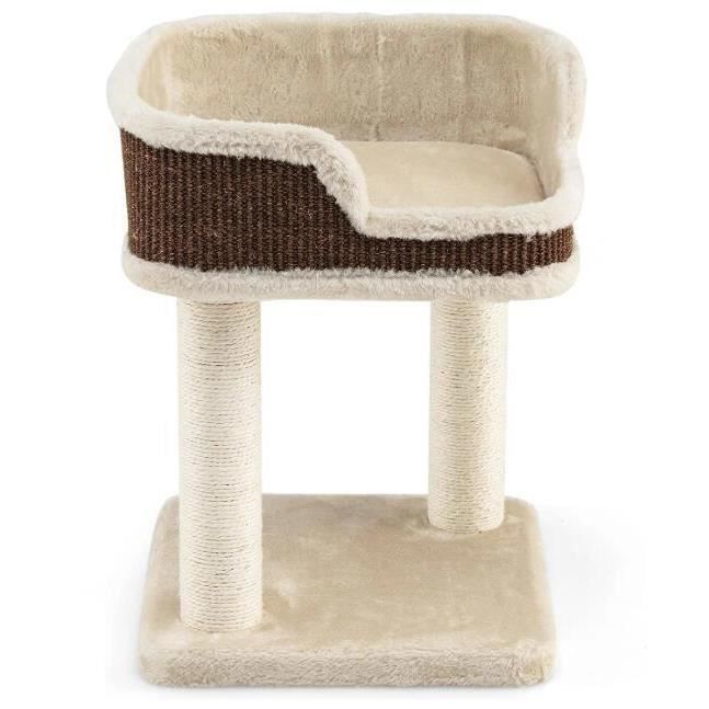 Comparer les prix de GYMAX Arbre à Chat 50CM avec 2 Griffoirs en Sisal, Arbre à Grimper pour Chat avec Surface de Repos en Peluche, Charge 10KG, Beige
