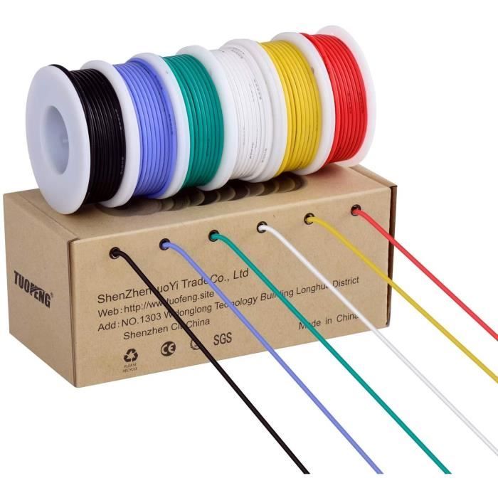 BlueMW Kit Fil Électrique Silicone 18AWG 5 Couleurs - 5m Chaque - Ultra Flexible Haute Température Pour RC, Bricolage & Électronique