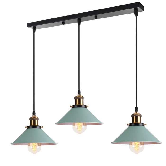 MOGOD 3 Têtes Suspension Luminaire en Fer Vert design Moderne Lustre éclairage Lampe de Plafonde Ajustable Vintage pour Cuisine
