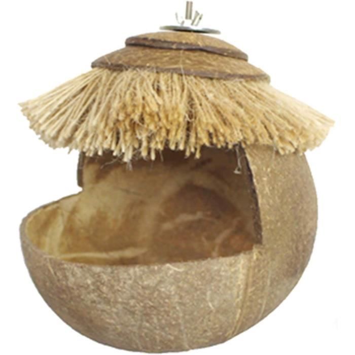 Nichoir Oiseaux Coquille Noix Coco Naturel - Nid Perroquet Fixation Latérale