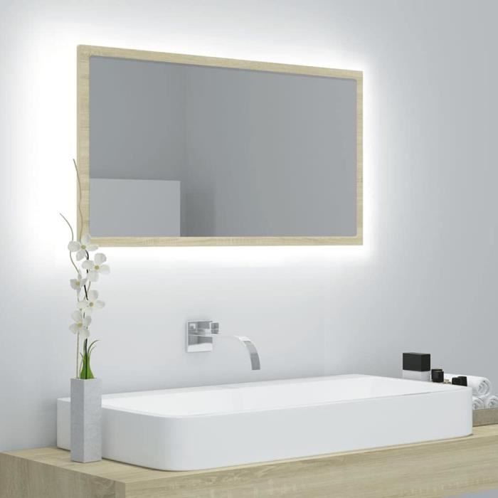 Miroir Led De Salle De Bain - HOMIUSE - Chêne Sonoma - Lumière RVB - 80x85x37 cm