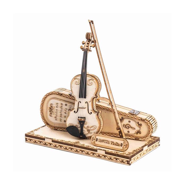 Puzzle 3D en bois - ROBOTIME - TG604K - Violon 62 pièces - Boîte à musique & LED - Coffret secret