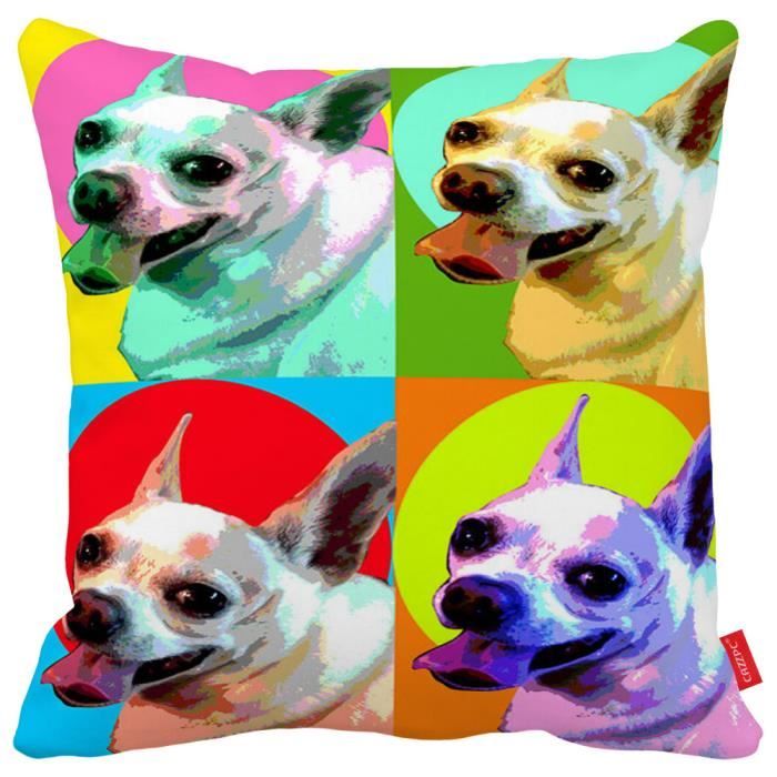 Chihuahua Chien Chiot Housse de coussin pop art psychédélique Rainbow Couleurs
