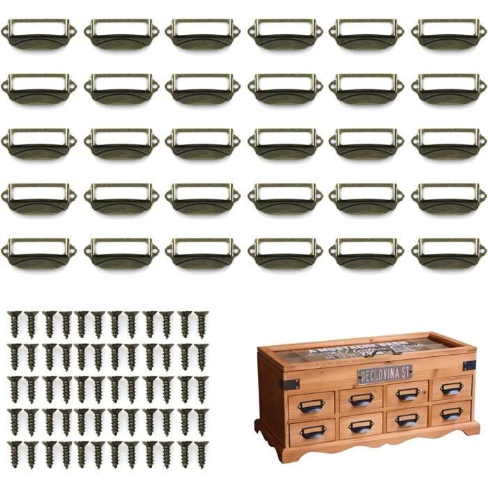 Lot De 20 étiquettes De Tiroir En Métal Style Vintage - Pour Ranger Et Décorer Boîtes, Bibliothèques, Bureaux