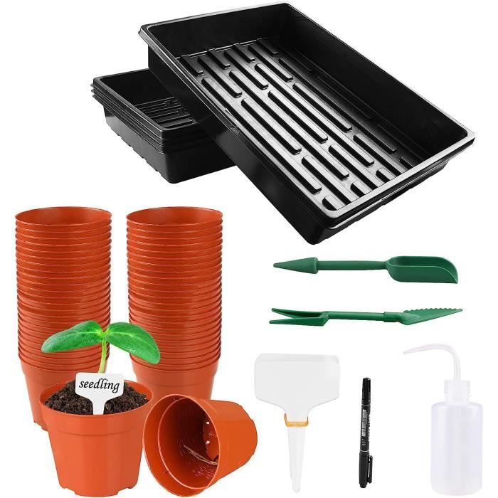 Pots De Plantes En Plastique De 8 Pouces, Petits Pots De Fleurs Avec Trous De Drainage Et Soucoupe Pour Décoration Intérieure, Noir