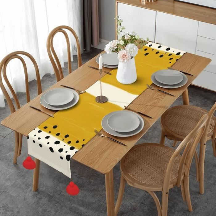 Chemin De Table Jaune Vert Géométrique Dahlia Pinnata Fleurs