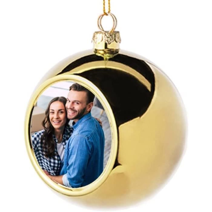 Boule Noel personnalisée Photo dorée Boule en Plastique avec accroche