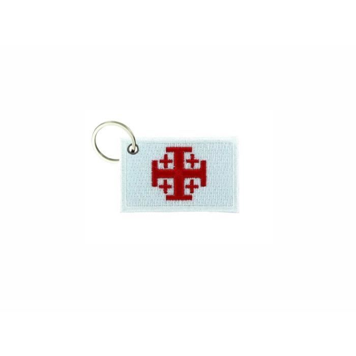 Porte-clés Brodé Templier - Drapeau Bouclier Chevalier - Taille 8x5,5cm - Recto Verso