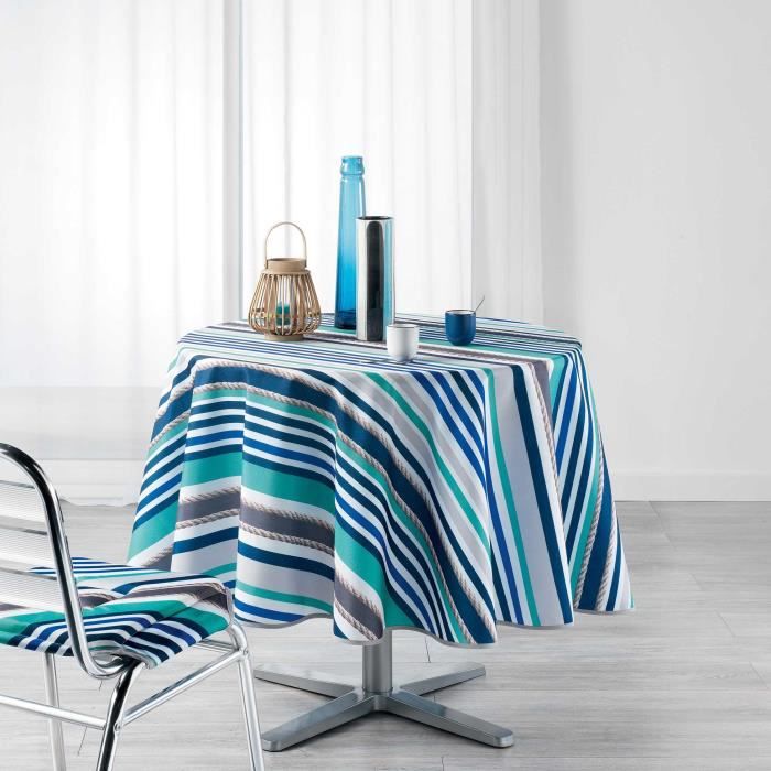 180 CM Polyester Imprime PERSANE Bleu 180x180 cm Douceur dInt/érieur Nappe Ronde