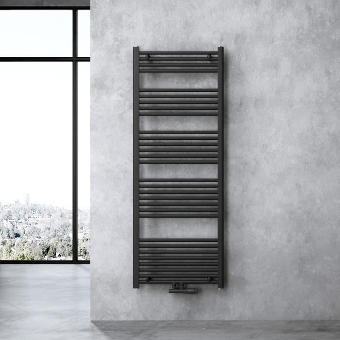 Radiateur de salle de bain Sogood 160x60cm - Noir-Gris - Vertical - Chauffage à eau chaude