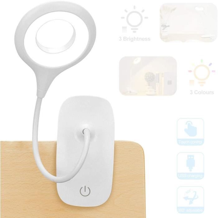 Lampe de chevet - LED - Rechargeable USB - 3 modes déclairage - 3 niveaux de luminosité