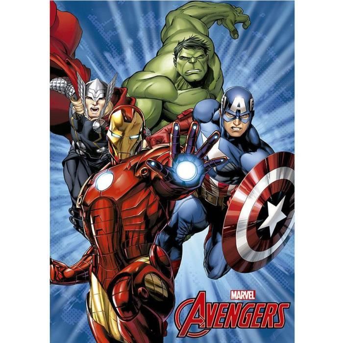 Coperta Plaid Marvel Avengers 100x150 Cm - Pile Polare Ufficiale Con Hulk, Thor, Iron Man - HQ4348/1