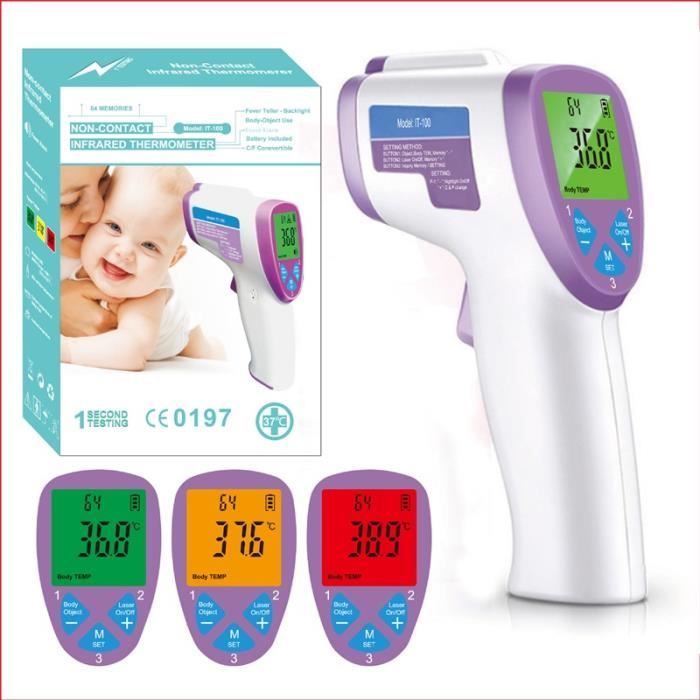 Thermom/ètre infrarouge portable de voyage pour b/éb/é /écran LCD sans contact thermom/ètre /électronique m/édical alarme violet infrarouge rouge