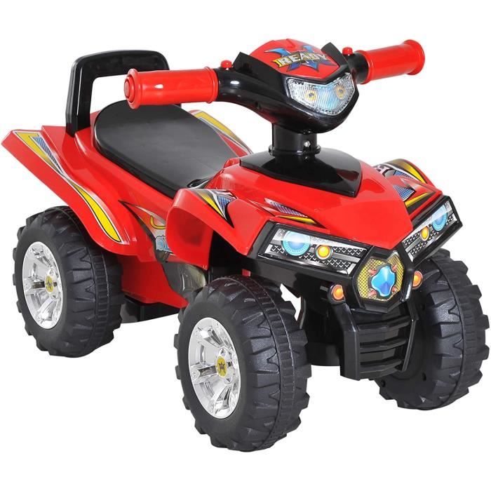 HOMCOM Porteur Enfants Quad 12-36 Mois dim. 60L x 38l x 42H cm Effets Lumineux et sonores Rouge Noir - Jeux - Jouets